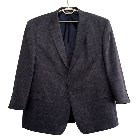 Botany Five Hundred 100% Lambswool 2-Button Blazer 52 R Gray Windowpane - Picture 1 of 12
